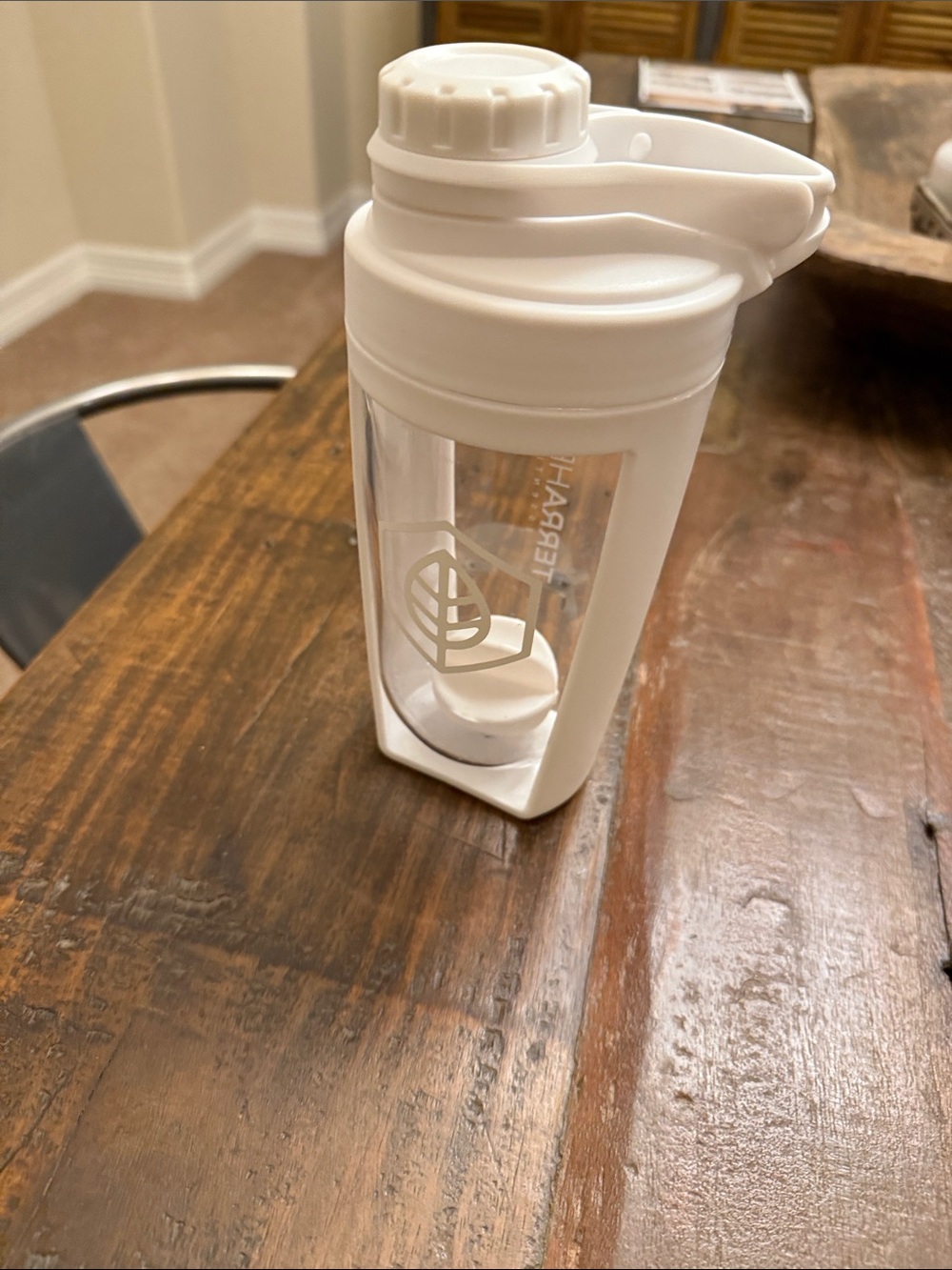 White Protein Shaker Bottle with Built-In Mixer